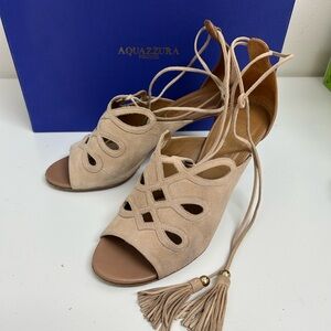 Aquazzura Beige Suede Lace-Up Heels